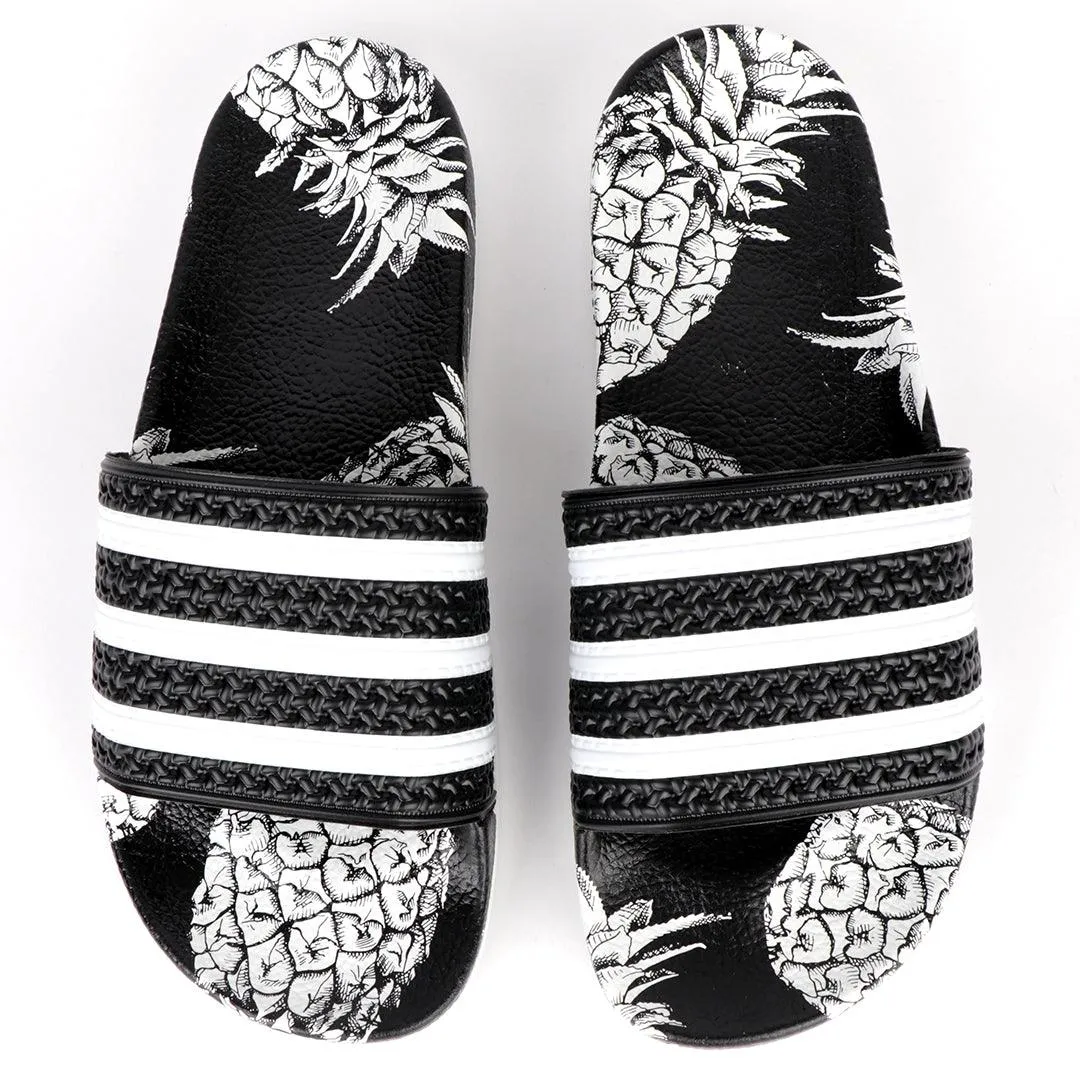 AD Adilette Men's Slide Floral Print Sole -Black White