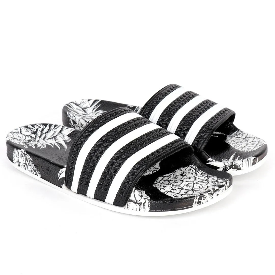 AD Adilette Men's Slide Floral Print Sole -Black White