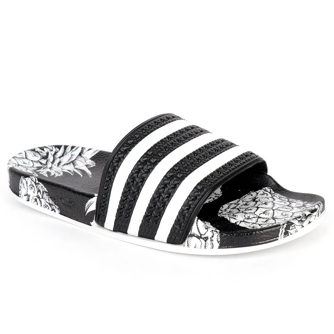 AD Adilette Men's Slide Floral Print Sole -Black White