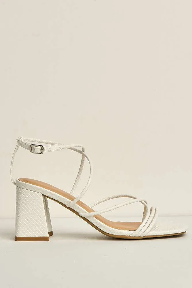 Alicia Strappy Block Heel Anklestrap Sandals in White Snake