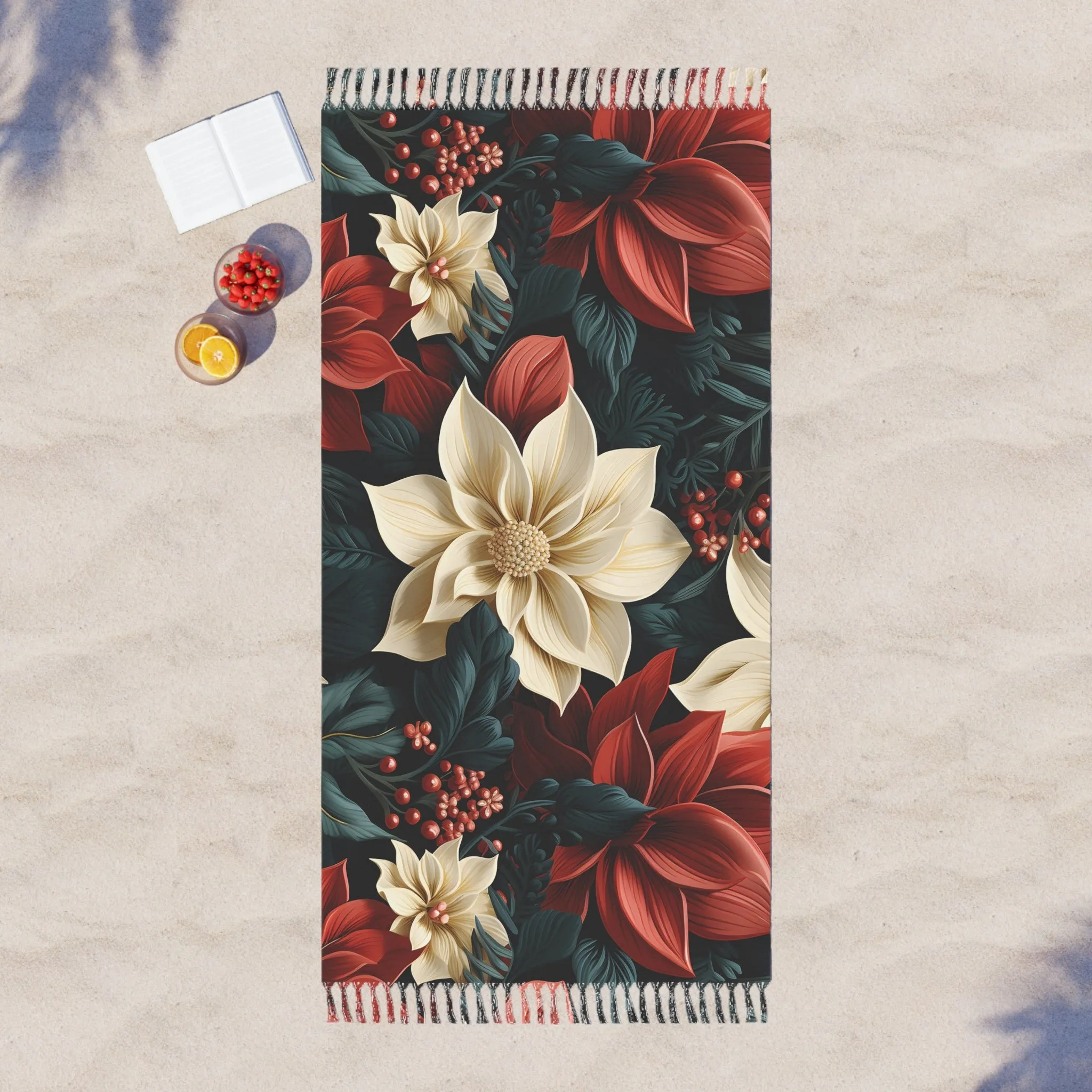 Boho Beach Towel, Poinsettia