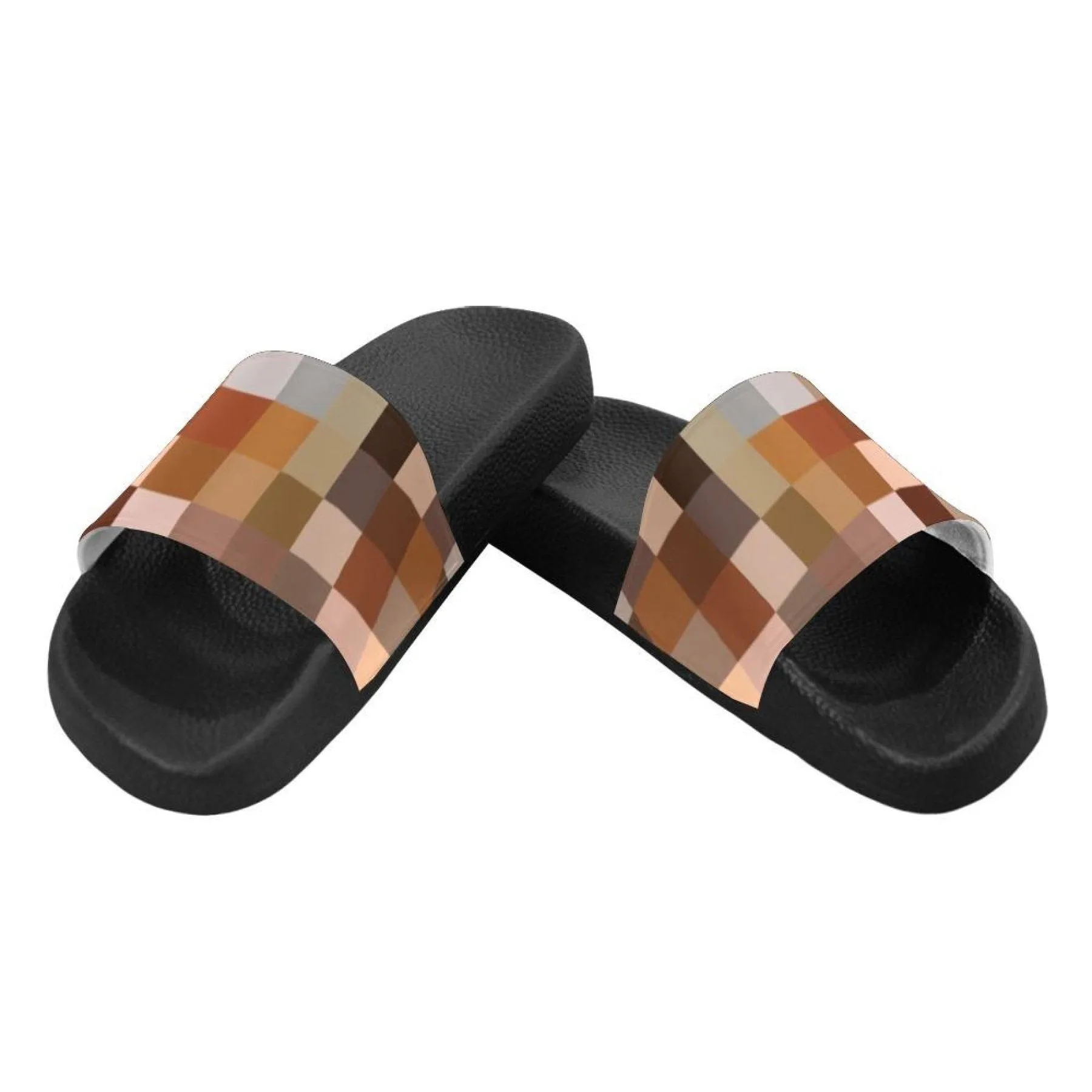 Flip-Flop Sandals, Natural Brown Color Block Style Womens Slides