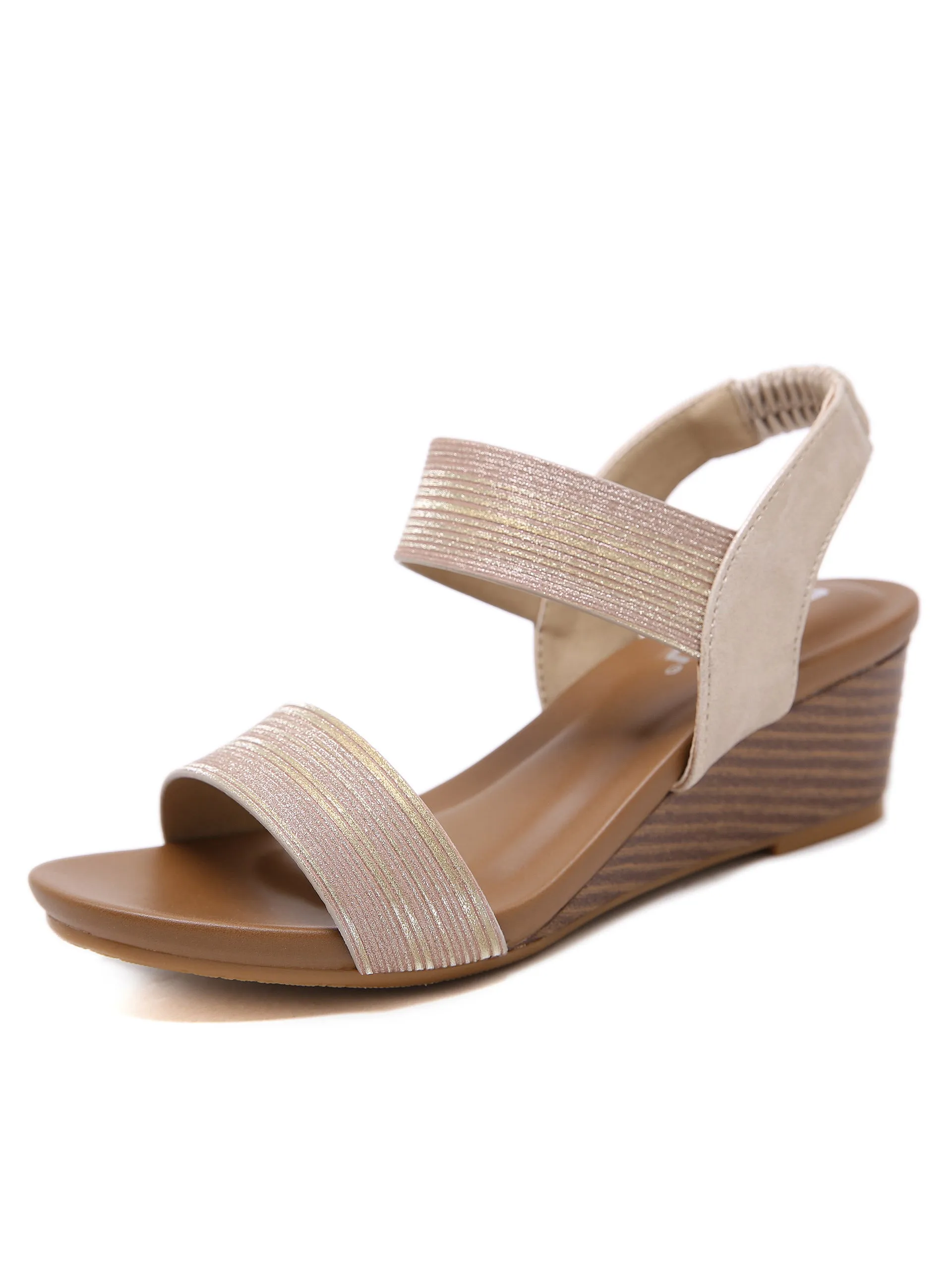 Gold Powder Wedge Heel Rubber Band Female Sandals