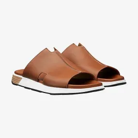 Herm Pharaon in calfskin sandal-Brown and White