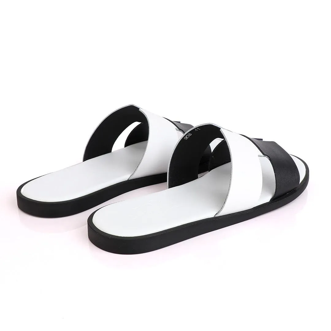 Hermes Paris Black and White  Leather Slippers