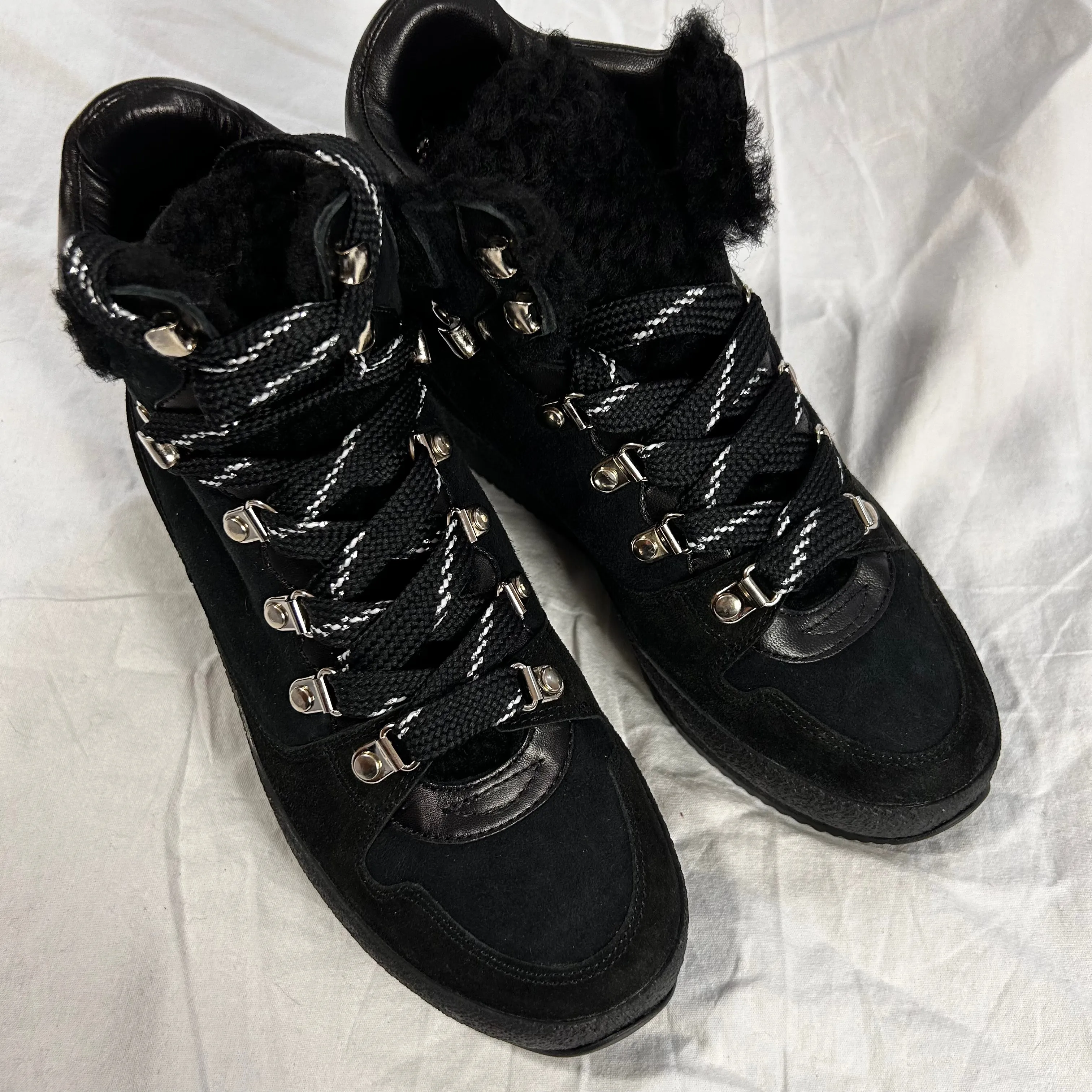 Isabel Marant New Black Brent Shearling Hiking Boots 37