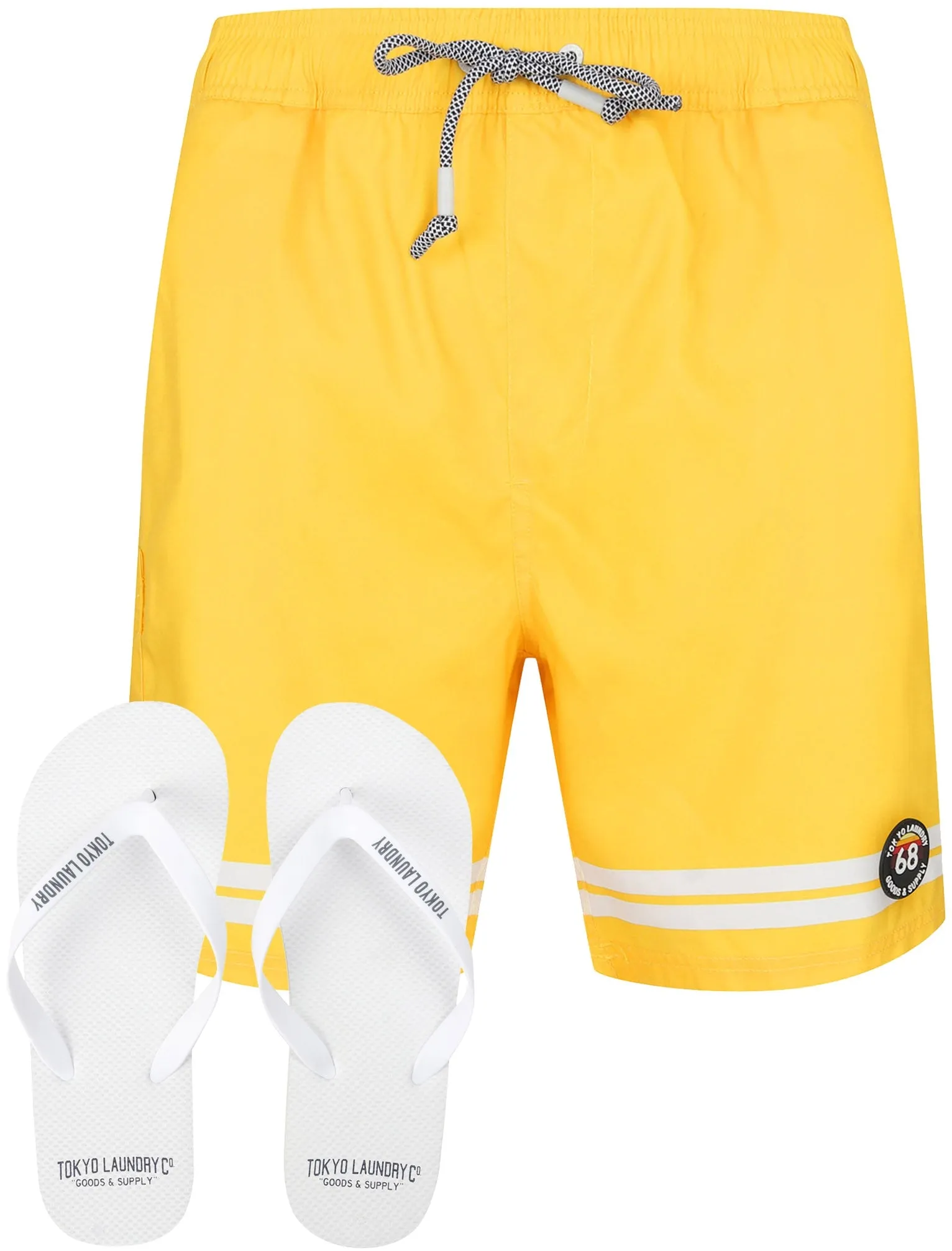 Jafari Swim Shorts With Free Matching Flip Flops In Freesia Yellow - Tokyo Laundry