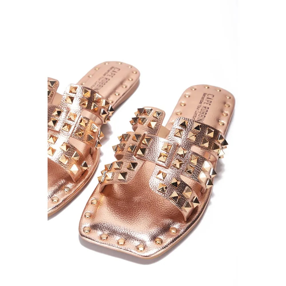 Rose Gold Chic Stylish Studded Flat Summer Sandals