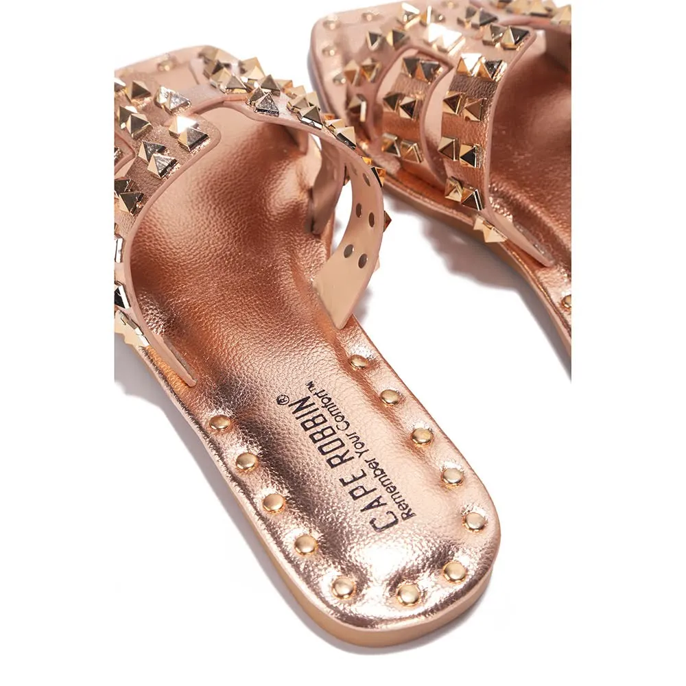 Rose Gold Chic Stylish Studded Flat Summer Sandals