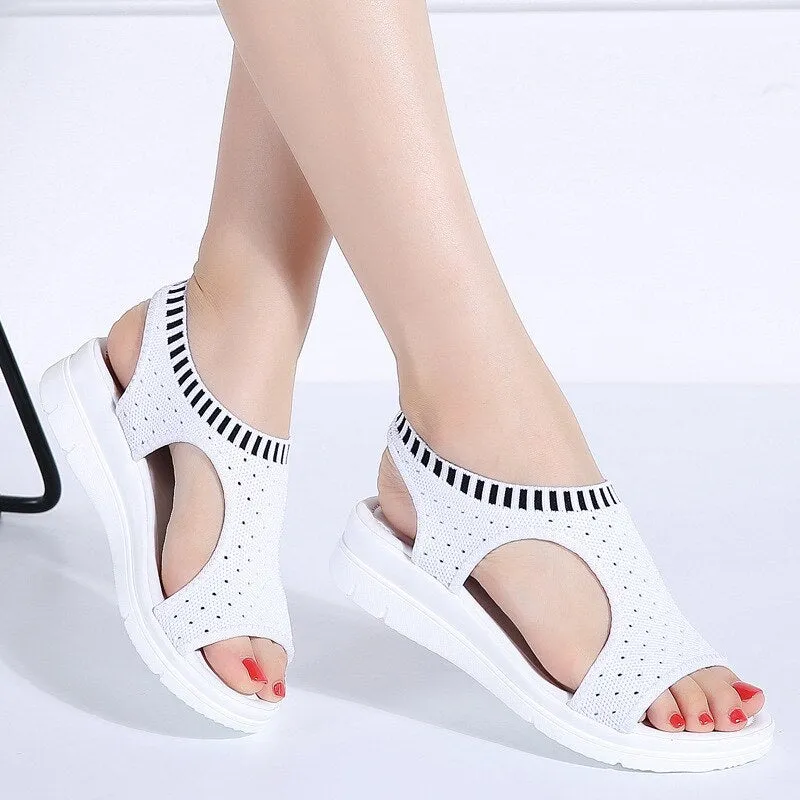 Toe Wedges Women Summer Breathable Knitting Sandals