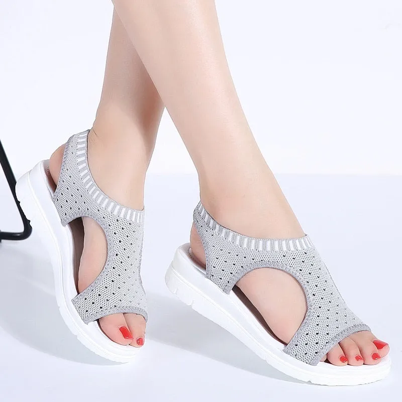 Toe Wedges Women Summer Breathable Knitting Sandals