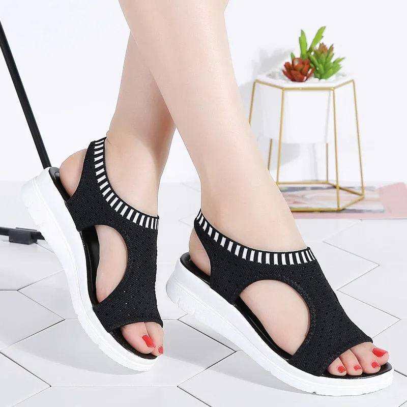 Toe Wedges Women Summer Breathable Knitting Sandals