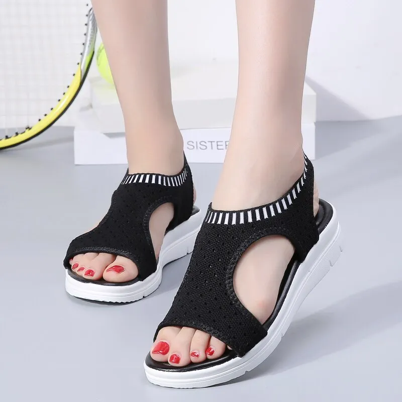 Toe Wedges Women Summer Breathable Knitting Sandals