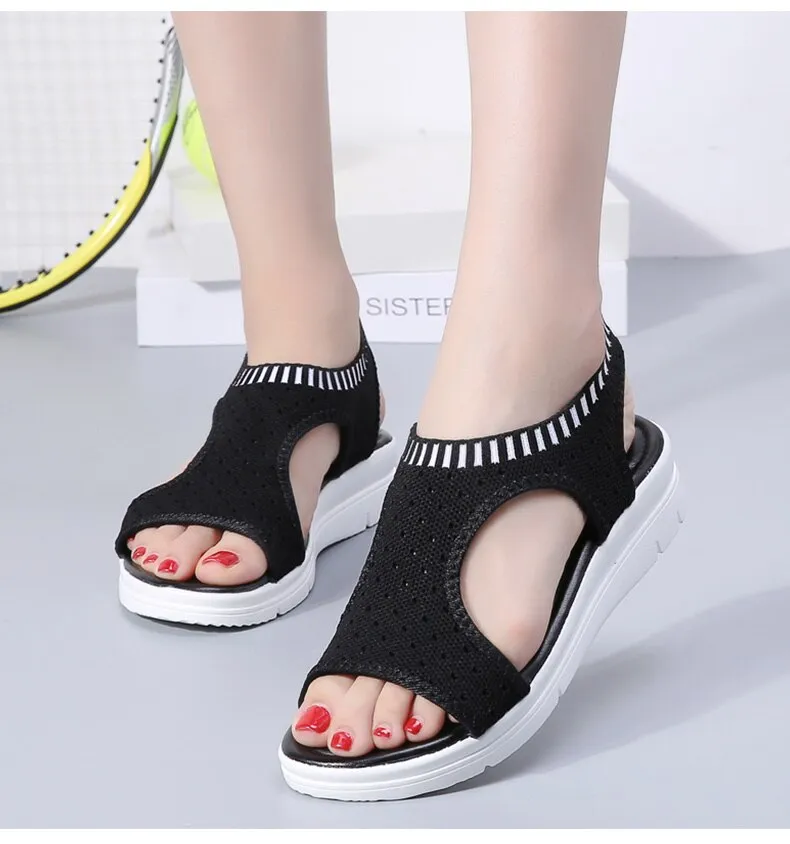 Toe Wedges Women Summer Breathable Knitting Sandals