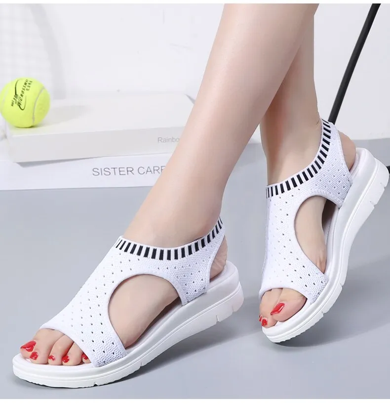 Toe Wedges Women Summer Breathable Knitting Sandals