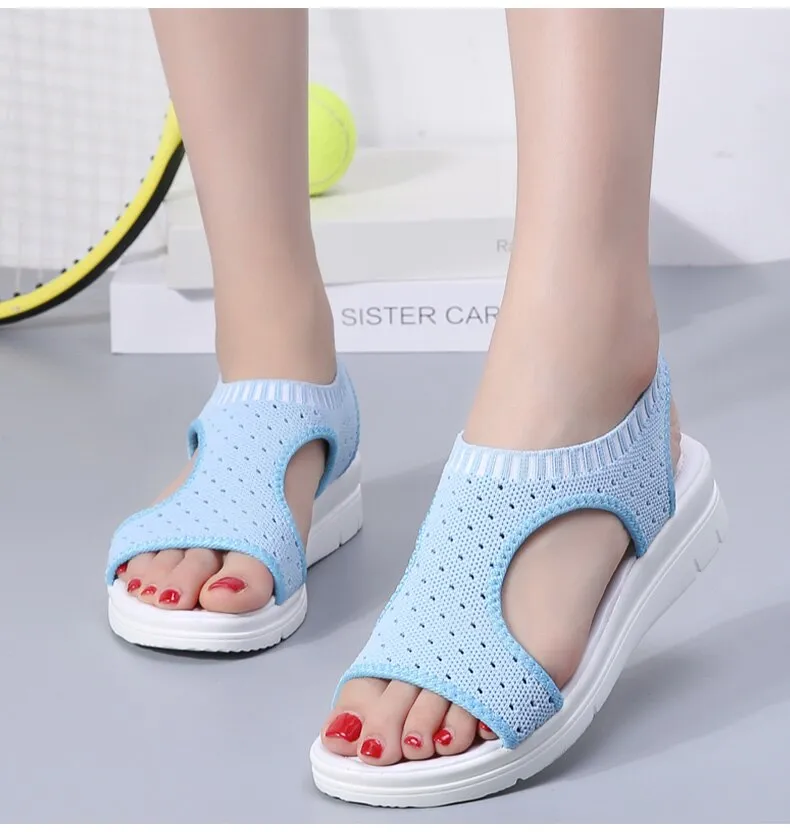 Toe Wedges Women Summer Breathable Knitting Sandals