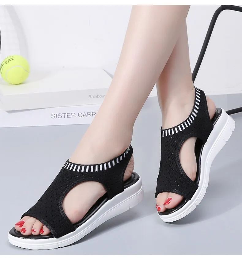 Toe Wedges Women Summer Breathable Knitting Sandals